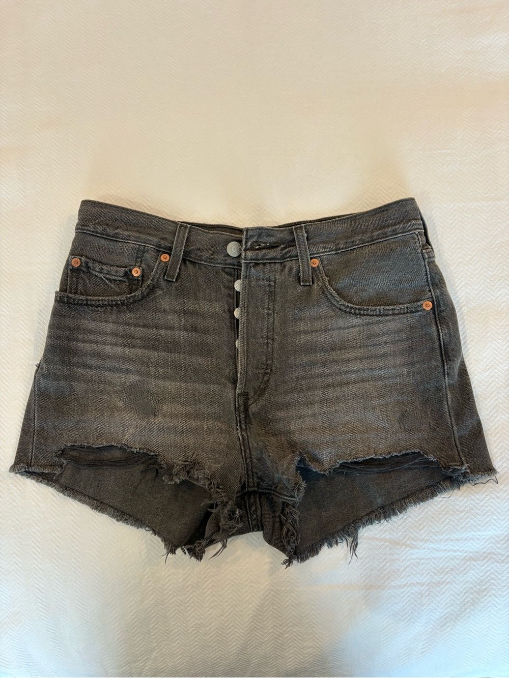 Levi's Washed Black Distressed Denim Cutoff Shorts